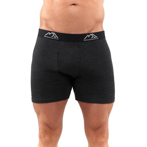 Merino.tech Unterwäsche Herren - 100% Merino Boxershorts Herren Wolle, Atmungsaktiv Und Feuchtigkeitsableitend (Large, 1 Packung – 170 Anthrazit)