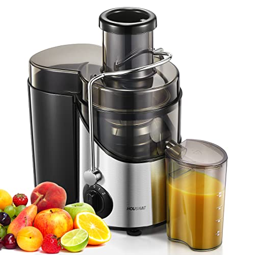 HOUSNAT Entsafter Gemüse und Obst, Max 800W Juicer Machine aus Edelstahl mit 3 Geschwindigkeitsstufen, 65mm Großem Mund Zufuhrschacht Zentrifugal Entsafter, Leicht zu Reinigen, BPA-frei, 400W