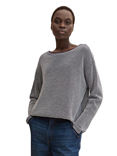 TOM TAILOR Damen Strickpullover aus Bio-Baumwolle 30582 - Navy Bubble Structure L