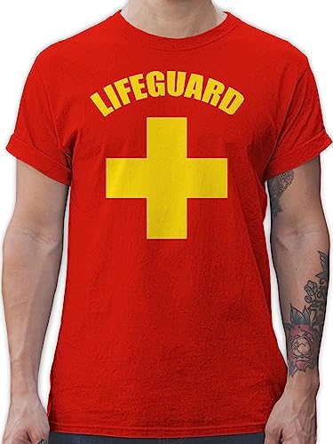 T-Shirt Herren - Karneval & Fasching - Lifeguard Rettungsschwimmer Wasserrettung Baywatch - L - Rot - Faschings Shirts köstüme Tshirts männer karnevalst-Shirt Fasching, tishrt faschingst-Shirt