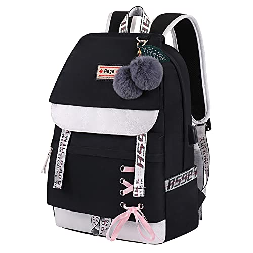 Asge Schulrucksack Mädchen Schulranzen mit Ergonomischem Design Schultasche Campus Backpack Nylon Wasserdicht Daypacks Damen Freizeitrucksack Teenager Rucksäcke Modisch Schule Bag, Schwarz