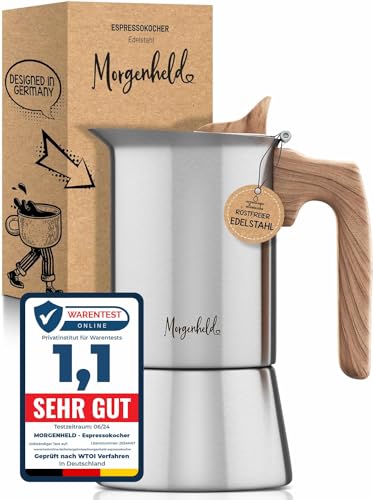 Morgenheld Premium Espressokocher aus Edelstahl klein 4 Tassen 200 ml Mokkakanne Espressokanne induktionsgeeignet Espressomaker 200ml Induktion Espressomaschine Mokkakocher Induktionsherd Gasherd