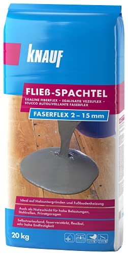 Knauf 47841, 20-kg Masse, Ausgleichs, selbstverlaufend, Hochleistungs, spannungsarm, frostsicher, für 2 15-mm Schichtdicken Fließ-Spachtel Faserflex, zementgrau, 20 kg