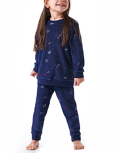 Schiesser Mädchen Schlafanzug Set Pyjama warme Qualitäten Frottee-Fleece-Interlock-Größe 92 bis 140 Pyjamaset, dunkelblau_179963, 128