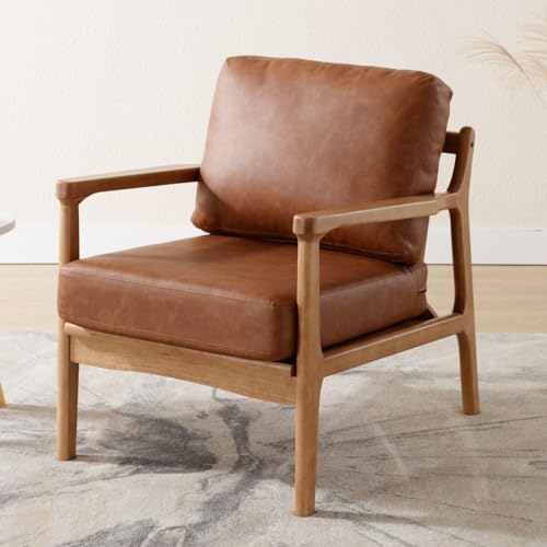 Wahson Vintage Sessel Wohnzimmer Loungesessel aus Kunstleder Moderner Akzentstuhl, Relaxsessel mit Holzgestell für Wohnzimmer/Schlafzimmer, Braun