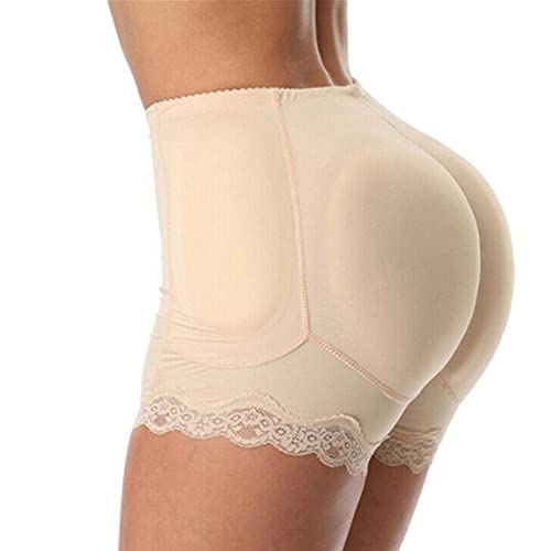 TOEECY Damen Butt Lifter Taille Enhancer Shapewear mit 5 Herausnehmbarer Hüfte Pads Spitze Unterhose Po Push Up Hip Enhancer Höschen Bauchweg Bauchkontrolle (Beige,S)