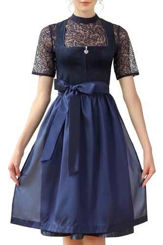 EIISSION Dirndl Damen midi Lang Dirndl Blau Trachtenkleid Trachtenrock Dirndl-Komplettsets Trachtenmode Trachten Damen mit 3 Teilig Dirndl Schürze Dirndlbluse Oktoberfest Dresses Dirndlkleid 48