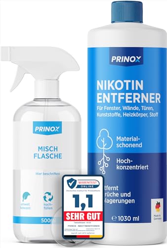 PRINOX® 1030ml Nikotinentferner Konzentrat | Ruß & Nikotin Reiniger für Fensterrahmen, Wände, Türen, Heizkörper, Kunststoff, Fliesen | Starker Fettlöser für Haushalt und Gastronomie