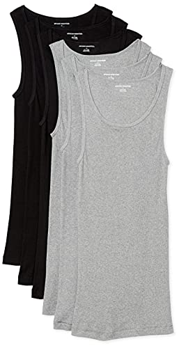 Amazon Essentials Herren Tanktop-Unterhemden, 6er-Pack, Grau Meliert/Schwarz, L