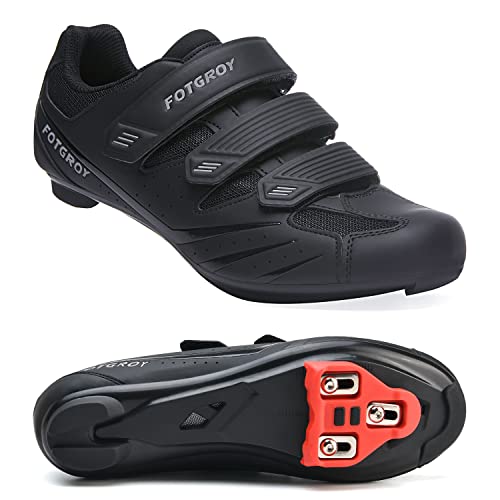 FOTGOAT Herren Fahrradschuhe für Damen, Rennradschuhe mit Stollen Kompatibel mit Peloton SPD ARC Look Delta Cleats, Unisex Fahrrad REIT Spin Schuhe Drinnen, Rennrad Schuhe Draussen Black EU 43