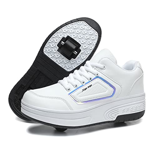 LYBANG Rollschuhe für Kinder Schuhe Mit Doppelt Rollen Automatisch Räder Rochen Skateboardschuhe Outdoor Fitnessschuhe Gymnastik Sneakers Kinder