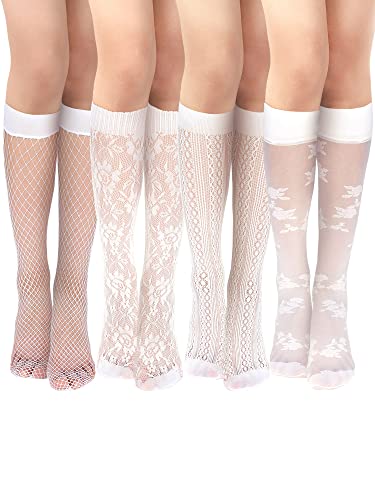 Geyoga 4 Paar Damen Netz Kniestrümpfe Ausgehöhlte Frauen Netzstrümpfe Nylon Netzsocken (Basic Stil, Einheitsgröße)