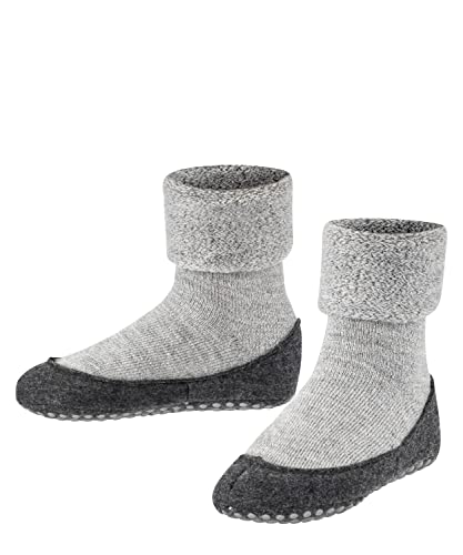 FALKE Unisex Kinder Hausschuh-Socken Cosyshoe K HP Wolle rutschhemmende Noppen 1 Paar, Grau (Light Grey 3400), 35-36