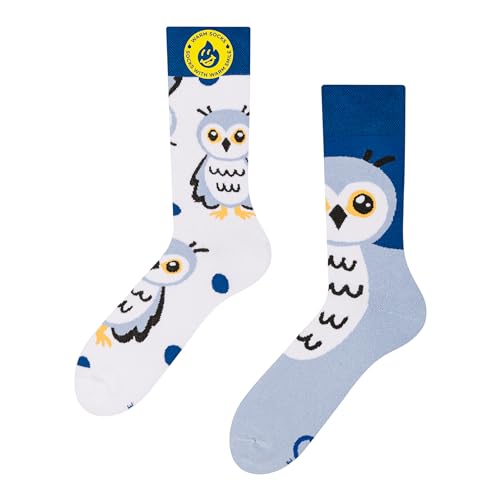 Dedoles Socken Unisex Damen Herren & Kinder Baumwolle viele lustige Designs 1 Paar Geschenk links rechts verschieden, Farbe Blau, Motiv Schneeeule Wärmesocken, Gr. 39-42