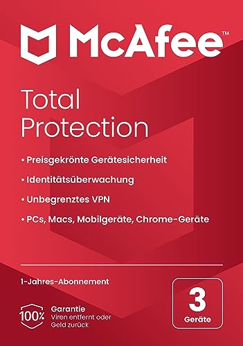 McAfee Total Protection (3 Gerät) 2025 | 12 Monate| Secure VPN, Sicherheitssoftware mit Virenschutz, Kennwort-Manager, Identitätsüberwachung | Postzustellung