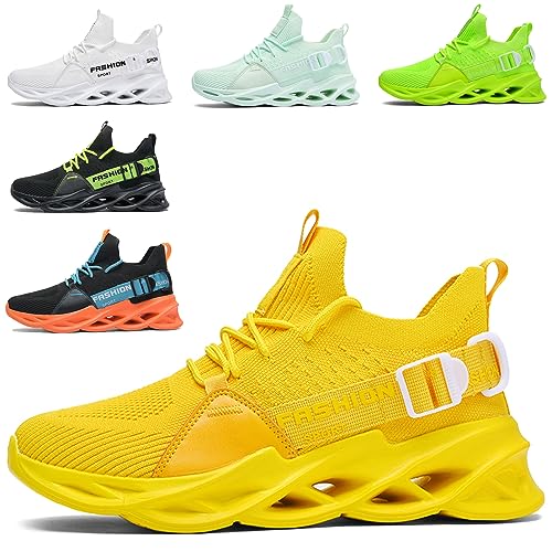 SSERHEHK Sportschuhe Laufschuhe Atmungsaktiv Leichte Turnschuhe Gym Fitness Sneaker für Herren Damen G133 Yellow 41EU