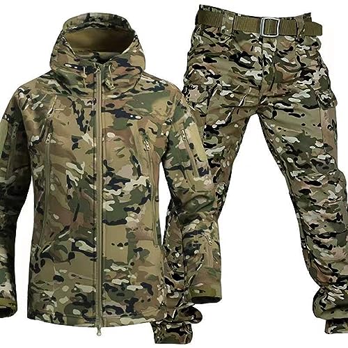 Mixtric Militärische Softshell-Anzüge, wasserdichte Tarnuniform, Taktische Jacke Und Hose Für Herren, wasserdichte Armee-Kampfanzug-Sets, Für Arbeit, Freizeit, Alltag,Camouflage a,L