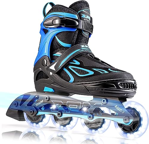 2PM SPORTS Verstellbar Inliner für Kinder, Leucht Inline Skates Rollschuhe für Damen/Herren (Blue S)