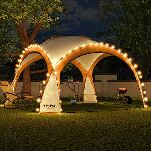 XXL LED Event Pavillon 4,5 x 4,5m DomeShelter Garten Pavillion inkl. Solarmodul Pavilion Designer Gartenzelt Camping Pavilon Partyzelt mit Beleuchtung (450cm - orange)