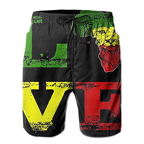 Oudrspo Love Africa Map Print Rasta Reggae Lion Herren 3D gedruckte Badehose schnell trocknend Sommer Surf Board Shorts Bademode Hose