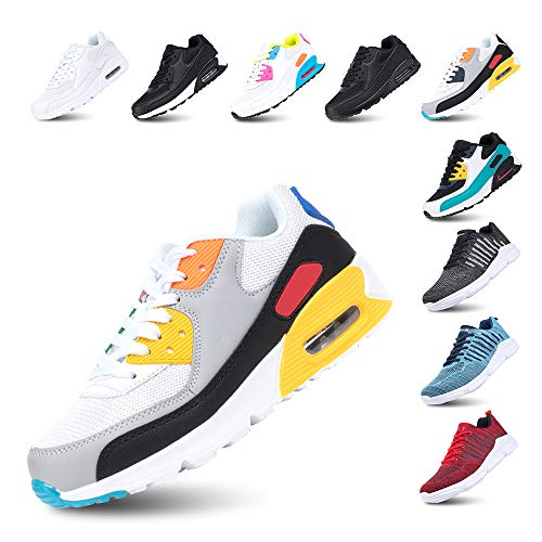 Hitmars Laufschuhe Herren Damen Turnschuhe Licht Dämpfung Air Sportschuhe rutschfest Atmungsaktiv Fitness Sneakers E-WeißGelb 44