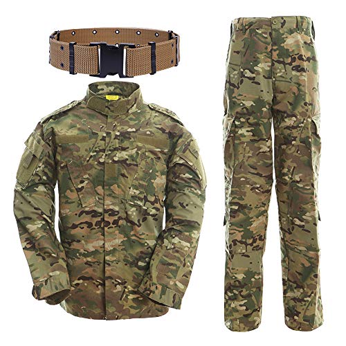 QMFIVE Taktisch Jacke Taktisch Uniform Softairjacke Taktische Männer BDU Kampf Jacke Shirt & Hosen Anzug Camo für Kriegsspiel Armee Militär Paintball Airsoft Jagd Schießen (MC, XL)