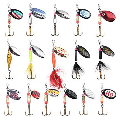 Vicloon Spinner Blinker Set, 16 Stück Angelköder mit Drillinge Haken, Pailletten Kunstköder für Forelle, Barsch, Lachs, Hecht, Walleye