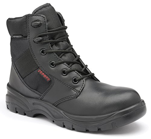 ZEPHYR Z006 Militärische Taktische Stiefel Arbeitsschuhe Sicherheitsschuhe Herren Damen Leder wasserdicht hoch metallfrei Polizei Mil-Tec SWAT Tactical Boot SRC Schnürsenkel; Schwarz; (43)