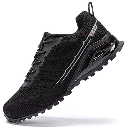 Kricely Traillaufschuhe Herren Leicht Atmungsaktiv Wanderstiefel rutschfest Laufschuhe Outdoor Fitness Straßenlaufschuhe（Schwarz 49）