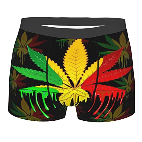 452 Herren Boxershorts Reggae Rasta Marihuana-Blatt-Unkraut Underwear Fitted Unterwäsche Mit Stretch Unterhosen L