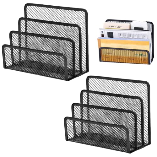 wllqinte Brief Organizer Metall Schreibtisch Organizer, 2 Stück Papier Briefablage Organizer, Desktop-Aktenordner, Postsortierer für Briefe, Postkarten, Broschüren, Posthalter für Zuhause Bürobedarf