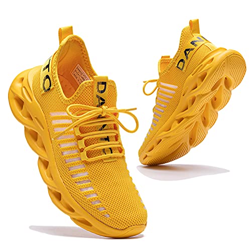 DANNTO Laufschuhe Herren Turnschuhe Damen Sneaker Leichte Atmungsaktiv rutschfeste Sportschuhe Gym Fitness Outdoor Schuhe Fashion Straßenlaufschuhe Gelb 39