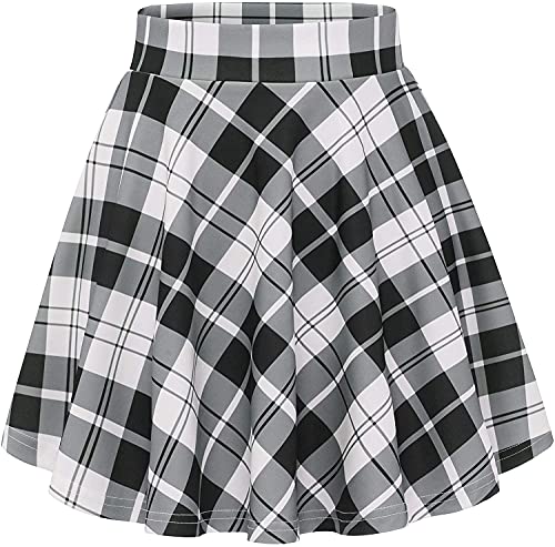 DRESSTELLS Damen Rock Mädchen Kurze hohe Taille gefaltete Skater Tennis Schule Rock Mini Skirt Mix Black Grid XL