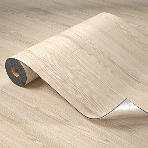 Homease PVC Bodenbelag Selbstklebend Verdickt (0.15cm) Holzmaserung Bodenaufkleber mit Textur, Verschleißfest Wasserdicht Holz Platte Vinylboden für Küche Wohnzimmer Balkon 0.6 x 10 M/6㎡ Helles Holz