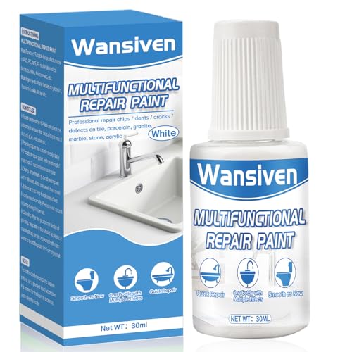 Wansiven Emaille Reparatur Lack, Badewannenlack Weiß, Schnell und Wasserfest Fliesenreparatur Lack für Badewannen, Waschbecken, Fliesen 30 ml (Weiß)