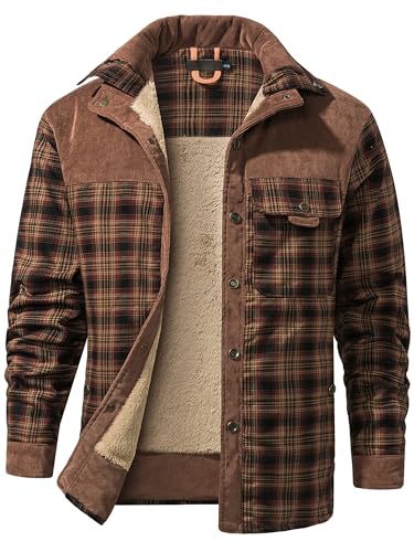 Mr.Stream Herren Thermohemd Flanellhemd Winterjacke Fleecefutter schützendem Innenfutter Holzfällerhemd Arbeitshemd 3251 Red Coffee L