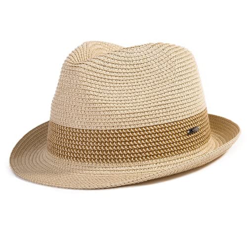 Comhats Herren Strohhut Trilby für Sommer, Sonnenschutz - Faltbarer Panama Hut, Fedora für Strand, Festival - Rollbar & Stilvoll Beige XL