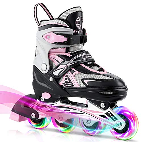 Gonex Inliner für Kinder, Inline Skates für Mädchen Jungen mit Leuchtenden Einstellbarern Rädern Größe 31-42, Rosa M