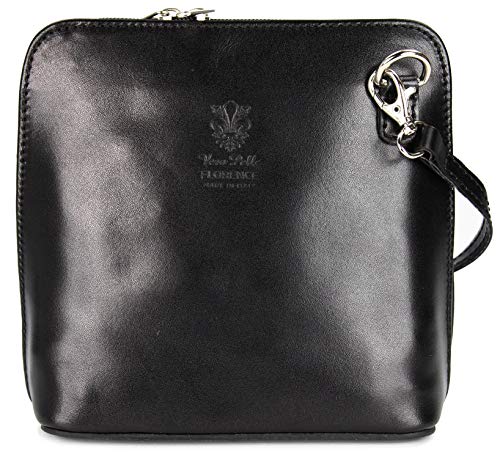 Belli italienische Ledertasche Damen Umhängetasche klein Handtasche Schultertasche Abendtasche in schwarz - 17x16,5x8,5 cm (B x H x T)