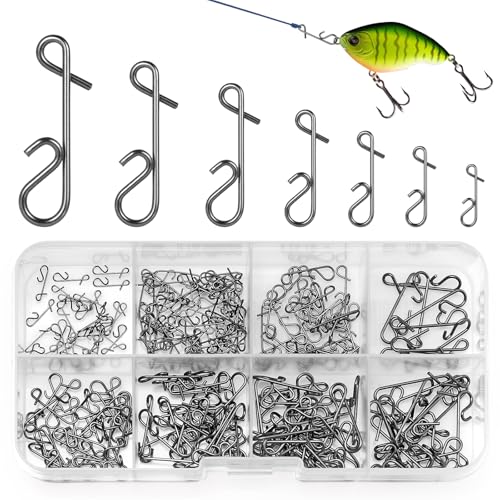 Realure 200 Stück Wirbel Angeln, Knotenlosverbinder Angeln Set 11mm-34mm, Edelstahl No Knot Verbinder 2kg-12kg, Snaps Angeln Knotenlos Schnurverbinder Knotenbinder Angelzubehör, für Meeresangeln