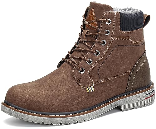 Mishansha Winterschuhe Herren Gefüttert Winterstiefel Wasserdicht Freizeit Warme Männer Winter schuhe Rutschfest Wander Schuhe Outdoor Leder Boots Braun gr.43 EU