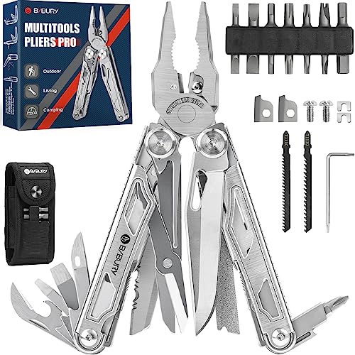 BIBURY Multitools, Multi Tool faltbare Zange mit verbesserter Schere und Schraubendreher, Edelstahl mit Nylontasche, ideal für Outdoor, Wandern Geschenk für Papa Männer Weihnachtsgeschenke