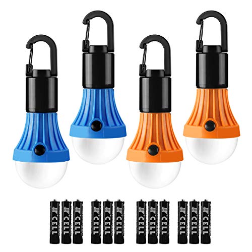 Lepro Campinglampe, Tragbare Zeltlampe, LED Camping Laterne, Camping Licht, Glühbirne Set-Notlicht 4 Stück für Camping Abenteuer Angeln Garage Notfall Stromausfall, 12 AAA Batterien enthalten