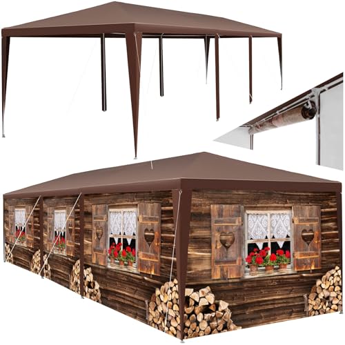 tectake® Garten oder Festival Pavillon, Zelt, Almhütte 3D Design, mit 6 Seitenteile, Partyzelt für Terrasse, Unterstand für Gartenmöbel, Event Shelter, Verkaufsstand (3x9 m)