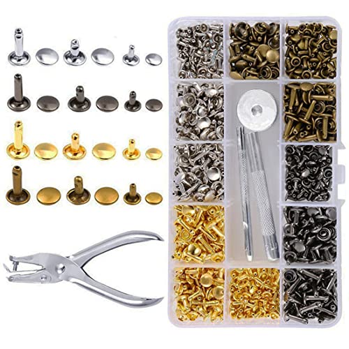 Limeow 180 PCS Leder Nieten 6mm 8mm,Leder Nieten Set,Set Metallniete Doppelkappe mit Nietenzange Lochzange Hohlnieten für DIY Leder Handwerk Kleidung Tasche Schuhe Gürtel (Silber, Bronze, Nickel)