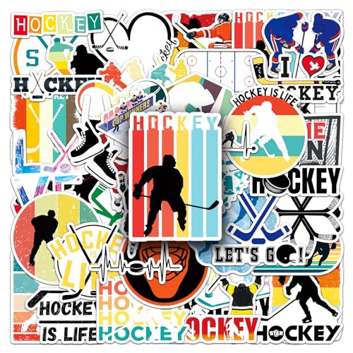 Bric Dodo 50 Stück Ice Hockey Aufkleber Auto Laptop Telefon Gitarre Skateboard Motorrad Fahrrad Eishockey Stickers Set Vinyl Wasserdicht Aesthetic Aufkleber für Jugendliche Kinder Erwachsene